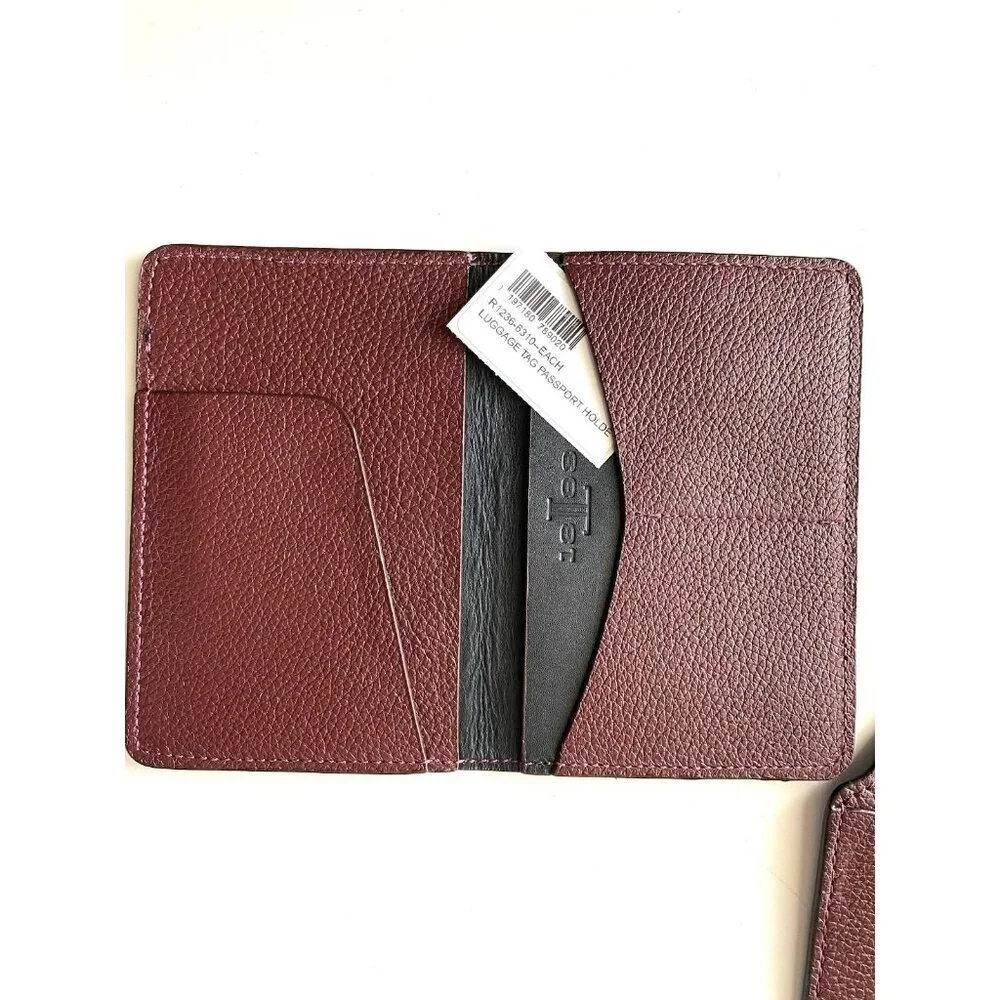 Lucchese‎ Leather Passport Holder & Luggage Tag Duo Set Maroon Gold